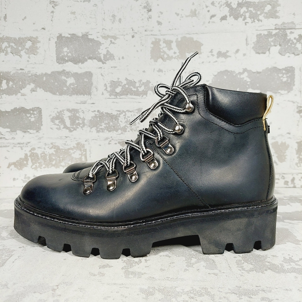 New Ted Baker Ammella Black Leather Lace Up Chunky Ankle Boots O225